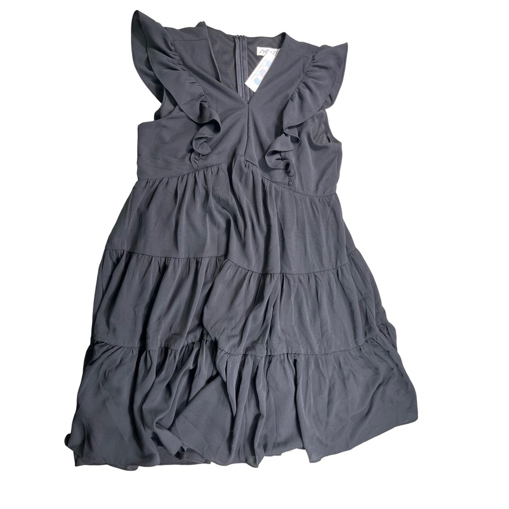 NWT She + Sky Black‎ Tiered Ruffle Mini Dress Women's Large Babydoll Cottagecore